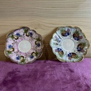 2 VTG Shafford Japan Hand-decorated Fruit Saucers Gold Trim Opalescent Finish